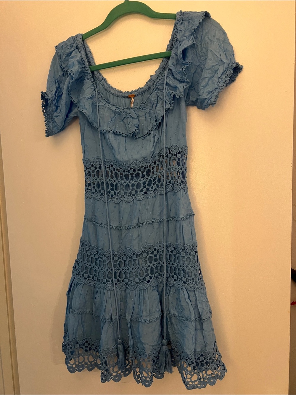 BRAND NEW! Free People Blue Lace Tiered Mini Dress NEVER WORN! Boho